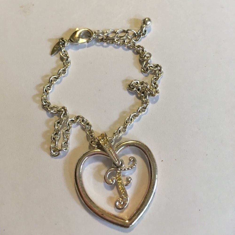 AVON Initial “F” Heart Bracelet Rhinestone Studded Vintage